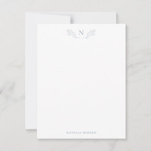 Elegant Dusty Blue Botanical Gren Monogram Anteckningskort