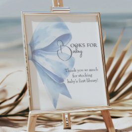 Elegant Dusty Blue Bow Baby Shower Bokar för Baby Poster
