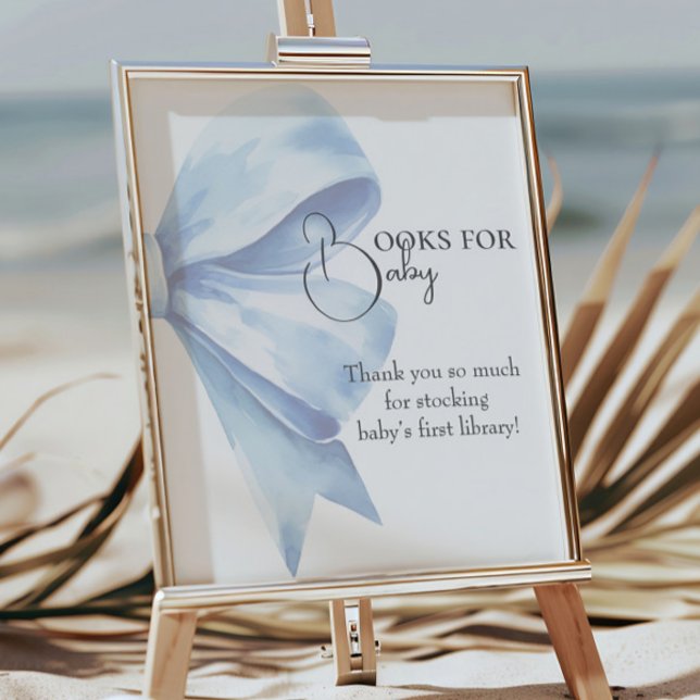 Elegant Dusty Blue Bow Baby Shower Bokar för Baby Poster (Skapare uppladdad)