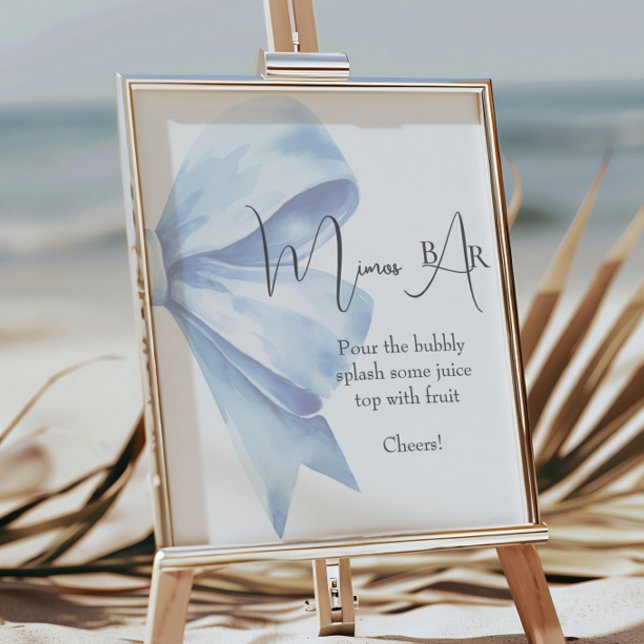 Elegant Dusty Blue Bow Baby Shower Mimosa Pub Poster (Skapare uppladdad)