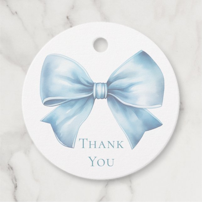 Elegant Dusty Blue Bow Boy Birthday Tack Gåvor Etiketter (Framsida)