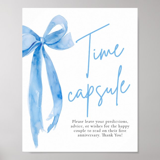 Elegant Dusty Blue Bow Capsule Game Sign Poster (Framsidan)
