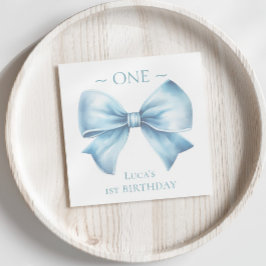Elegant Dusty Blue Bow First Boy Birthday Pappersservett
