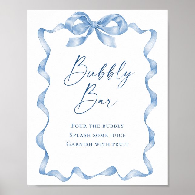 Elegant Dusty Blue Bow Möhippa Bubly Pub Poster (Framsidan)
