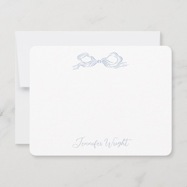 Elegant Dusty Blue Bow Personlig Stationery Anteckningskort (Framsida)