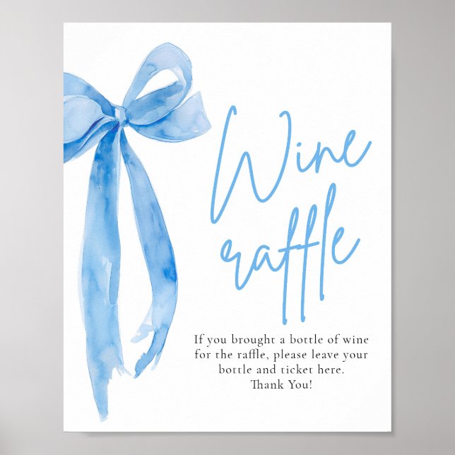 Elegant Dusty Blue Bow Vin Raffle-speltecken Poster (Framsidan)