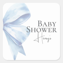 Elegant Dusty Blue Bow Watercolor Baby Shower Boy Fyrkantigt Klistermärke