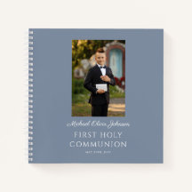 Elegant Dusty Blue Boy First Communion Guestbook