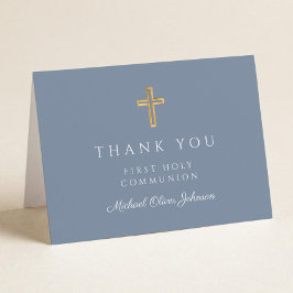 Elegant Dusty Blue Boy First Communion  Tack Kort