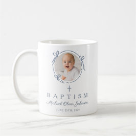 Elegant Dusty Blue Boy Photo Baptism Kaffemugg