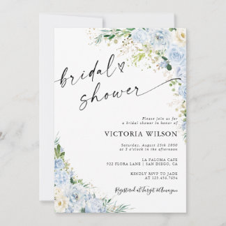 Elegant Dusty Blue Bridal Shower Invitation Inbjudningar