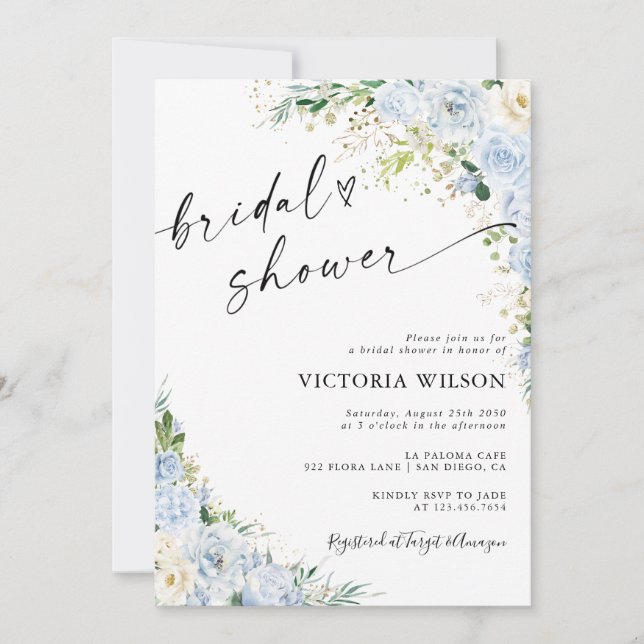 Elegant Dusty Blue Bridal Shower Invitation Inbjudningar (Framsida)