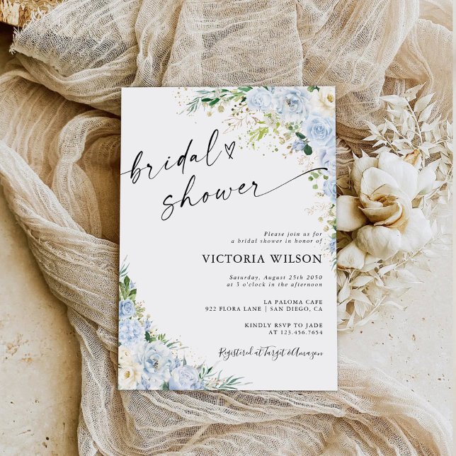 Elegant Dusty Blue Bridal Shower Invitation Inbjudningar (Skapare uppladdad)