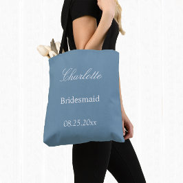 Elegant Dusty Blue Bridesmaid Tote Bag Tygkasse