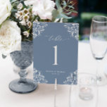 Elegant Dusty Blue Bröllop Bordsnummer-kort Inbjudningar<br><div class="desc">Elegant Dusty Blue Bröllop-Bordsnummer: Använda den här vintagen, klassiska bordsnummer på din bröllopsmottagning eller ditt evenemang. Den här designen har "Bord" i ord i en kalligrafi av eleganten med en vintagens hörn som är utformad för ett luxutseende. Den är inställd i dammig blå/blå grått/skifferblå, men du kan ändra färg till...</div>