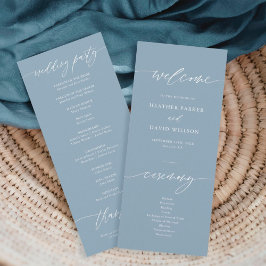 Elegant Dusty Blue Bröllop Ceremony Program