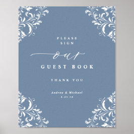 Elegant Dusty Blue Bröllop Guest Bok Poster