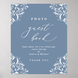 Elegant Dusty Blue Bröllop Photo Guest Bok Poster