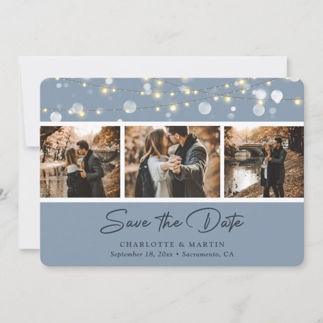Elegant Dusty Blue Bröllop Photo Save Date Spara Datumet (Framsida)