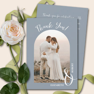 Elegant Dusty Blue Bröllop Photo Tack Kort
