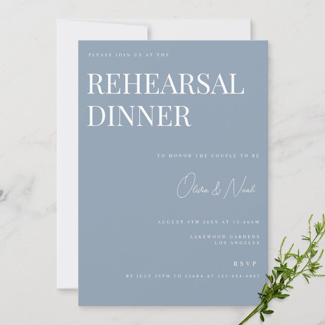 Elegant Dusty Blue Bröllop Rehearsal Dinner Card Inbjudningar (Skapare uppladdad)