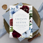 Elegant Dusty blue burgundy-blommor bröllop Inbjudningar<br><div class="desc">Konstruktion för vinterblommigt med redigerbar text och vattenfärg,  burgundi och dammig blåa blommor.</div>