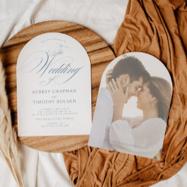 Elegant Dusty Blue Calligraphy Arch Bröllop Inbjudningar
