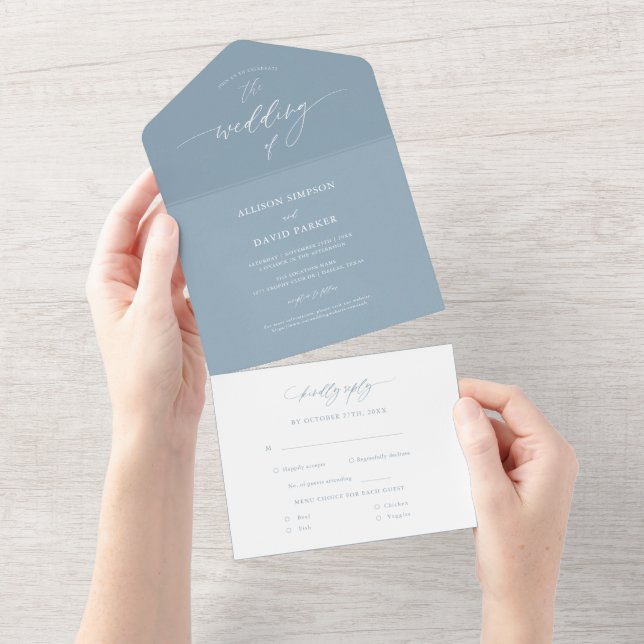 Elegant Dusty Blue Calligraphy Bröllop (Tearaway)