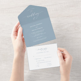 Elegant Dusty Blue Calligraphy Bröllop