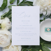 Elegant Dusty Blue Calligraphy Bröllop-detaljkort