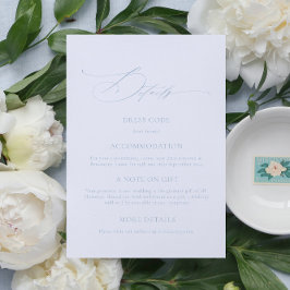 Elegant Dusty Blue Calligraphy Bröllop-detaljkort Tilläggskort
