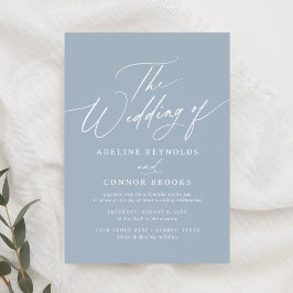 Elegant Dusty Blue Calligraphy Bröllop Inbjudningar