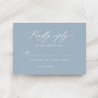Elegant Dusty Blue Calligraphy Bröllop OSA Kort