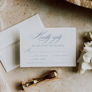 Elegant Dusty Blue Calligraphy Bröllop OSA Kort