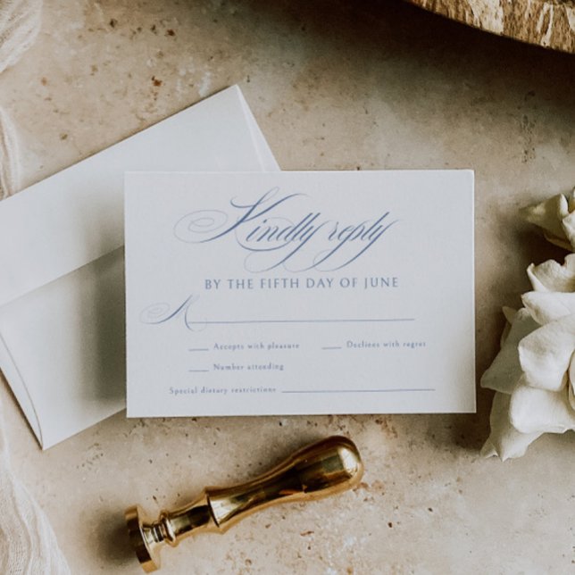 Elegant Dusty Blue Calligraphy Bröllop OSA Kort (Skapare uppladdad)