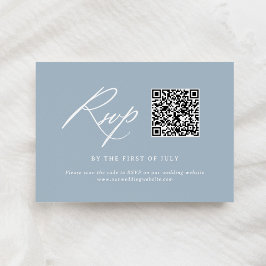 Elegant Dusty Blue Calligraphy Bröllop QR-kod OSA Kort