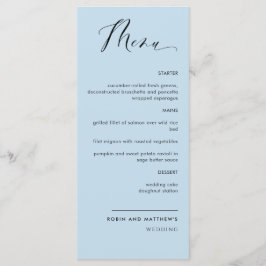 Elegant Dusty Blue Calligraphy Bröllop / Reception Meny