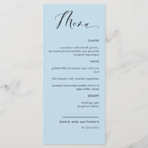 Elegant Dusty Blue Calligraphy Bröllop / Reception Meny