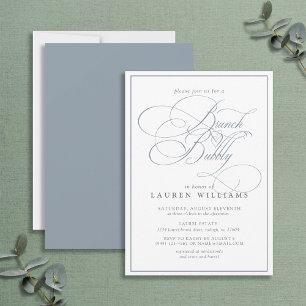 Elegant Dusty Blue Calligraphy Brunch & Bubly Inbjudningar