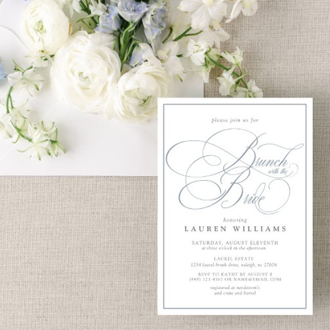 Elegant Dusty Blue Calligraphy Brunch with Bride Inbjudningar (Skapare uppladdad)