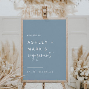 Elegant Dusty Blue Calligraphy Förlovning Välkomme Poster