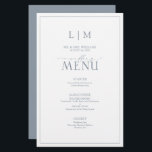 Elegant Dusty Blue Calligraphy Monogram<br><div class="desc">Att planera ett bröllop kan vara en stressande processaa, men låt inte menus vara en av dina bekymmer. Vi presenterar Eleganten Dusty Blue Calligraphy Monogram Bröllop Menu. Denna moderna, formella, men ändå elegant-meny kommer att ha hela ögon på bord! Gästerna kommer att fungera på en 5, 5-tums x 8, 5-tumsmeny...</div>