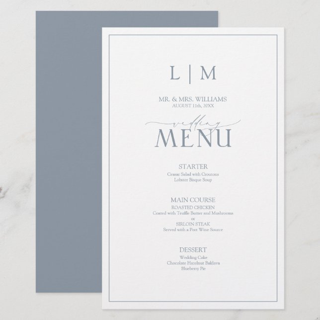 Elegant Dusty Blue Calligraphy Monogram (Fram/baksida)