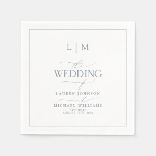 Elegant Dusty Blue Calligraphy Monogram Bröllop Pappersservett
