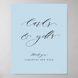 Elegant Dusty Blue Cards and Gifts Bröllop Sign Poster