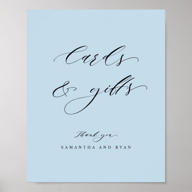 Elegant Dusty Blue Cards and Gifts Bröllop Sign Poster (Framsidan)