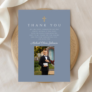 Elegant Dusty Blue Catholic Boy First Communion Tack Kort