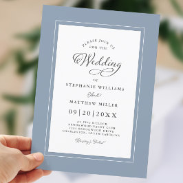 Elegant Dusty Blue Chic Modern Calligraphy Bröllop Inbjudningar