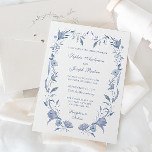 Elegant Dusty Blue Chinoiserie Bröllop Inbjudningar