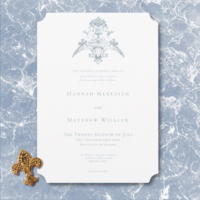 Elegant Dusty Blue Chinoiserie Cherub Bröllop Inbjudningar (Elegant Dusty Blue Chinoiserie Cherub Wedding Invitation)